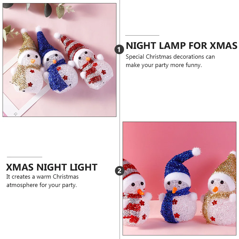 

3 Pcs Crystal Snowman Night Light Glowing Lighted Decorations Indoor LED Ornament Decorative Lights