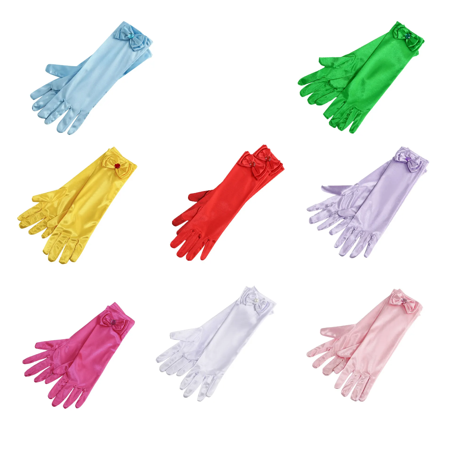 Gants de Princesse Longs en Satin pour Fille, Costume avec Nministériels ds, Document Bonbon, Formel pour Enfants de 3 à 8 Ans, Anniversaire