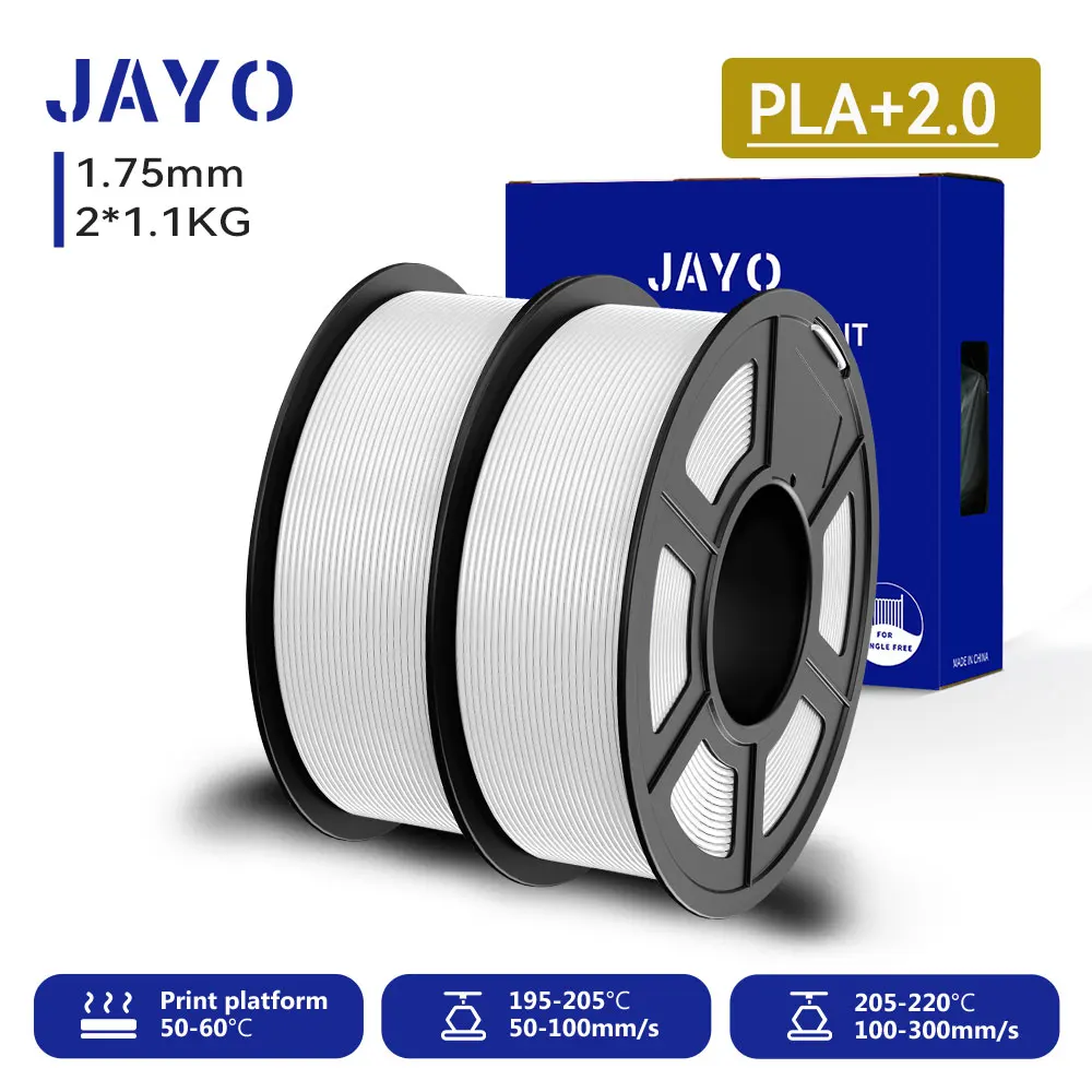 JAYO 2 Rollen 3D PLA+/ PLA+ 2.0 Filament Upgrade PLA Plus 3D-Drucker-Filament Ordentliches PLA+ 3D-Druckmaterial für FDM Mehrfarbig