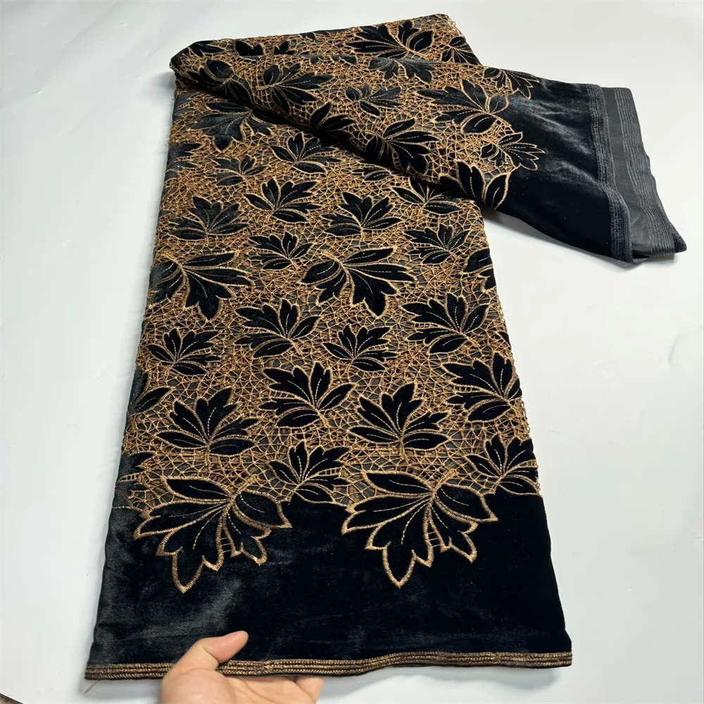 

Luxury African Velvet Lace Fabric 2024 High Quality 5 Yards Nigerian Sequenant Embroidery Fabric For Party Dress DF