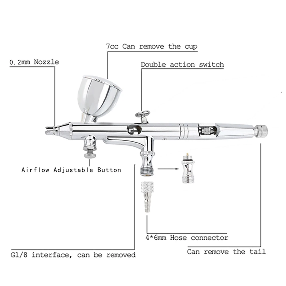 Best Quality 185 Airbrush Spray Pen Customized Easy Use 7CC 20CC 40CC Cup Hopper Gun All Metal With Hose Clean Kit
