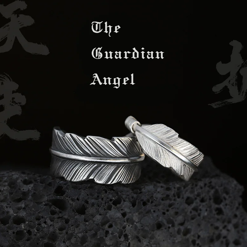 Retro The Guardian Angel Feather Ring For Men Women Punk Gothic Adjustable Open Ring Unisex Jewelry Accessories Gift For Lovers