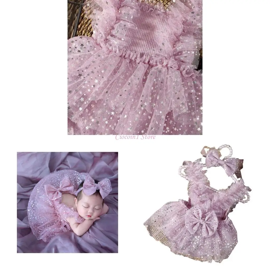 

Y1UB Уютное и дышащее платье из тюля с головным убором для новорожденных Особые события