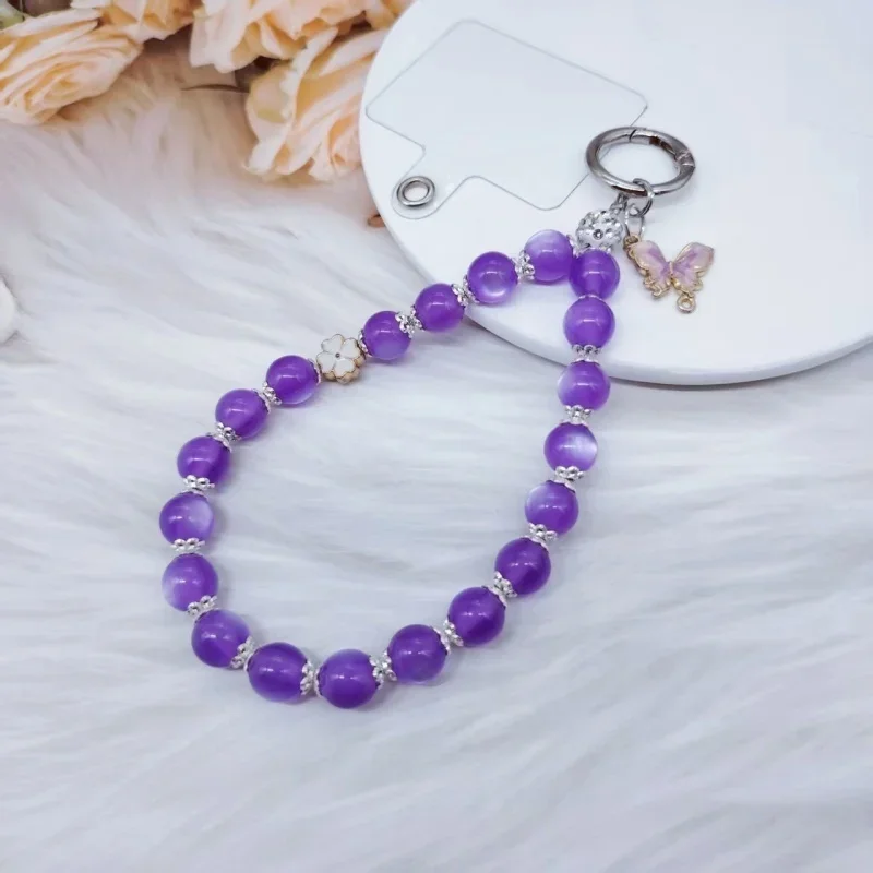 Retro hohe Luxus Cat Eye lila Handykette kurze Telefon hängen Seil handgemachte Perle Sicherheit hängende Dekoration