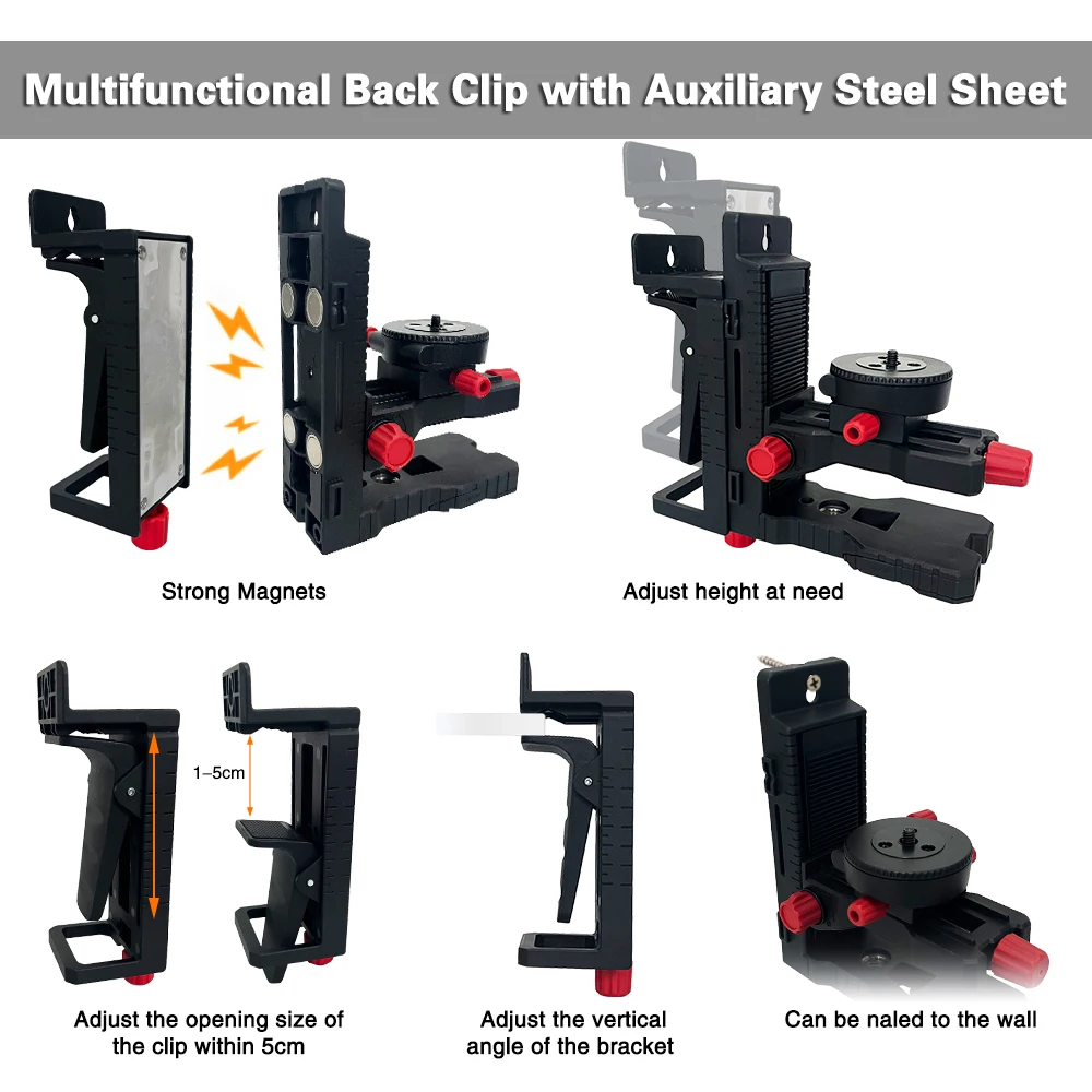 

Heipoe DJ1100 L-shaped magnetic & Wall mounted laser level bracket /Level adapter with foot support &1/4 screw & 5/8 screw