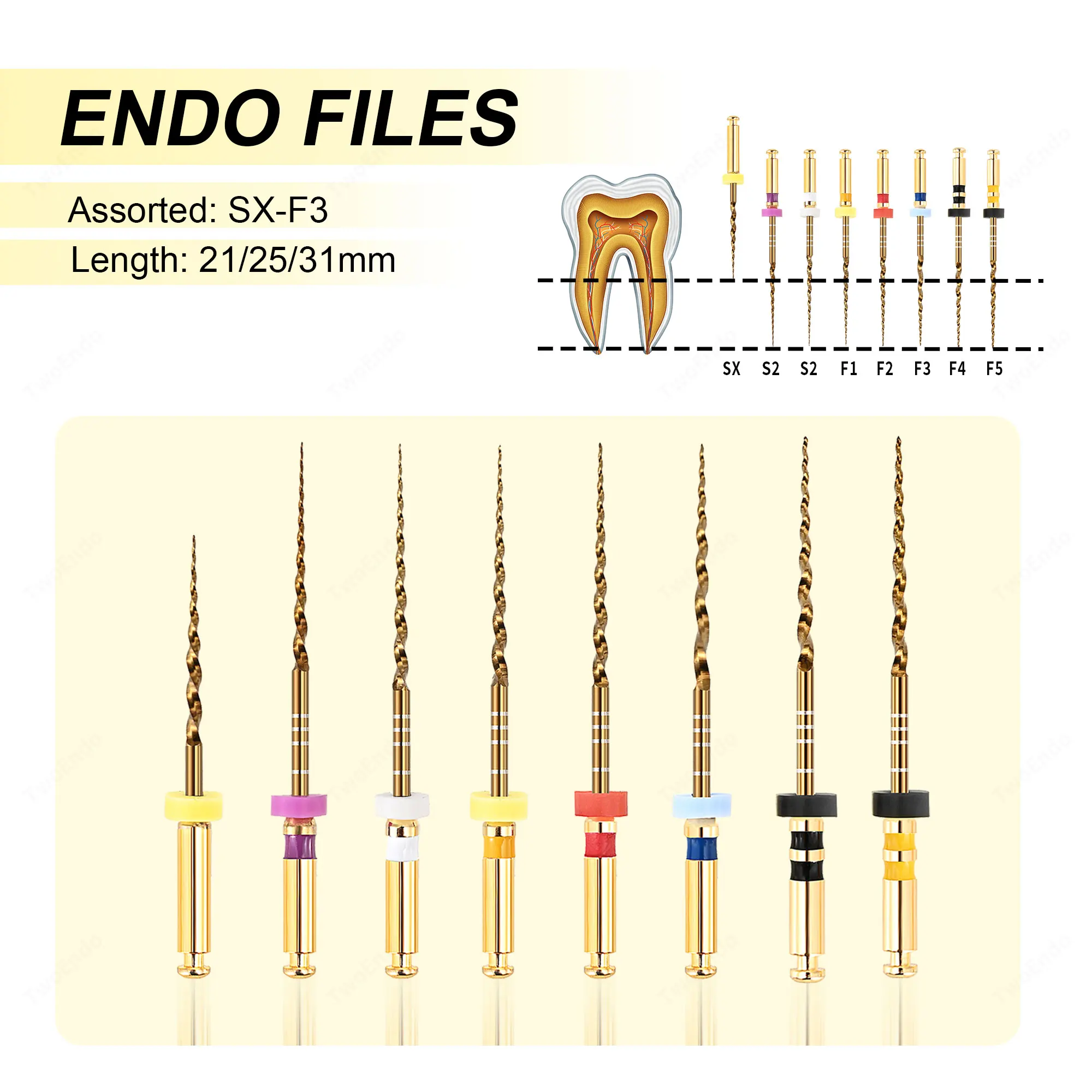 Dental Gold Flexible Files Endo Rotary Files Golden Endodontic Files 21/25/31mm Nickel Titanium Instrument Dentistry