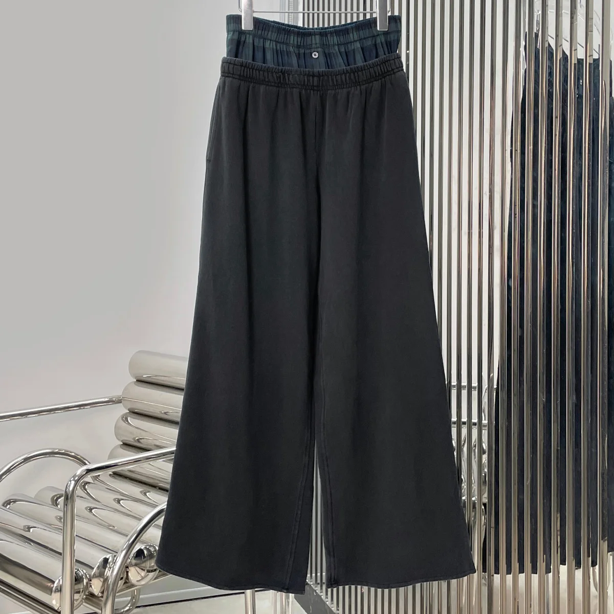 High Quality Women Fake Two Piece Waist Wide Leg Pants Elastic Waist Loose Straight Trousers Daily Casual Streetwear lyt127796