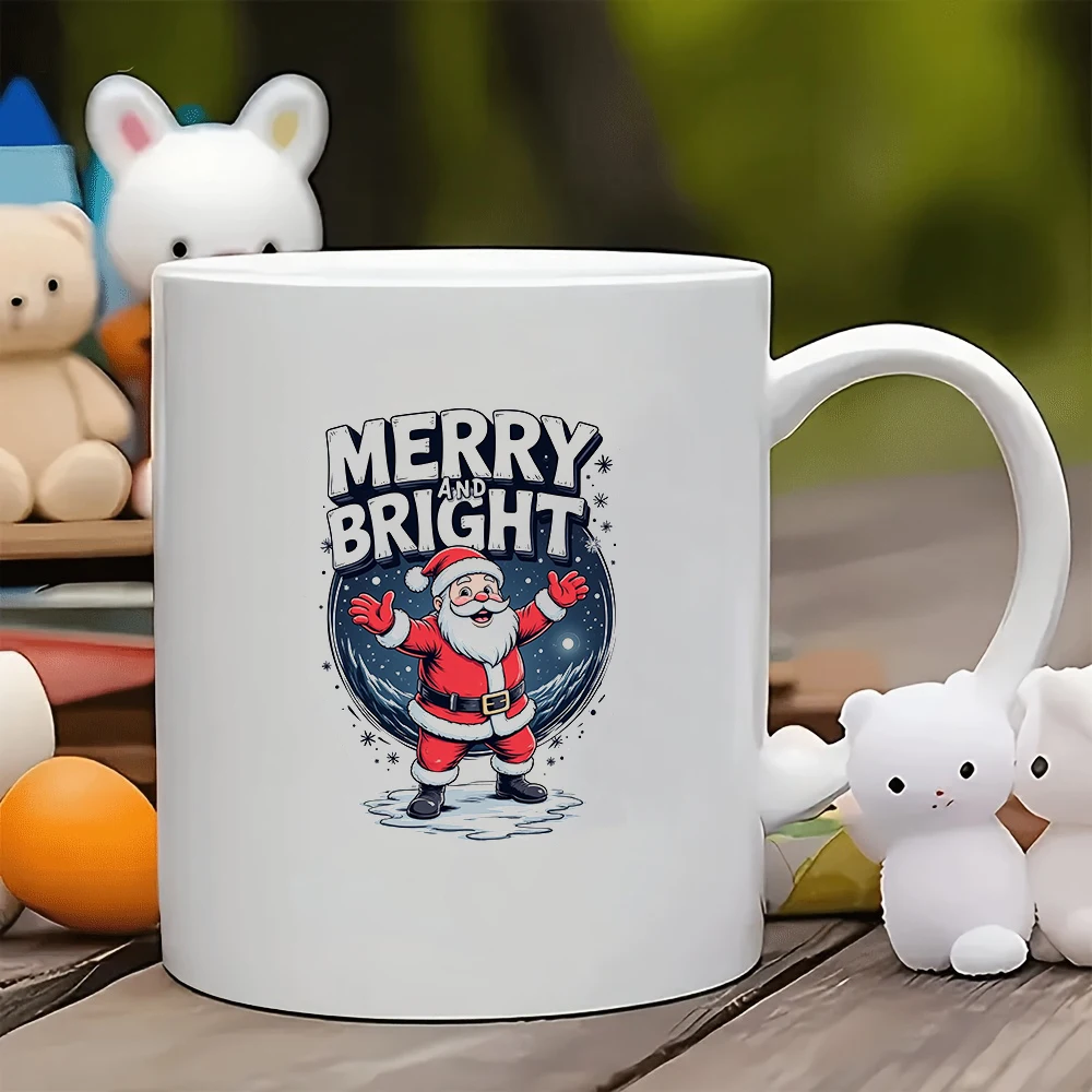 

11oz Cup cartoon Santa Claus starry sky background Merry Bright font snowflake decorations Christmas gift Kids cup Famil