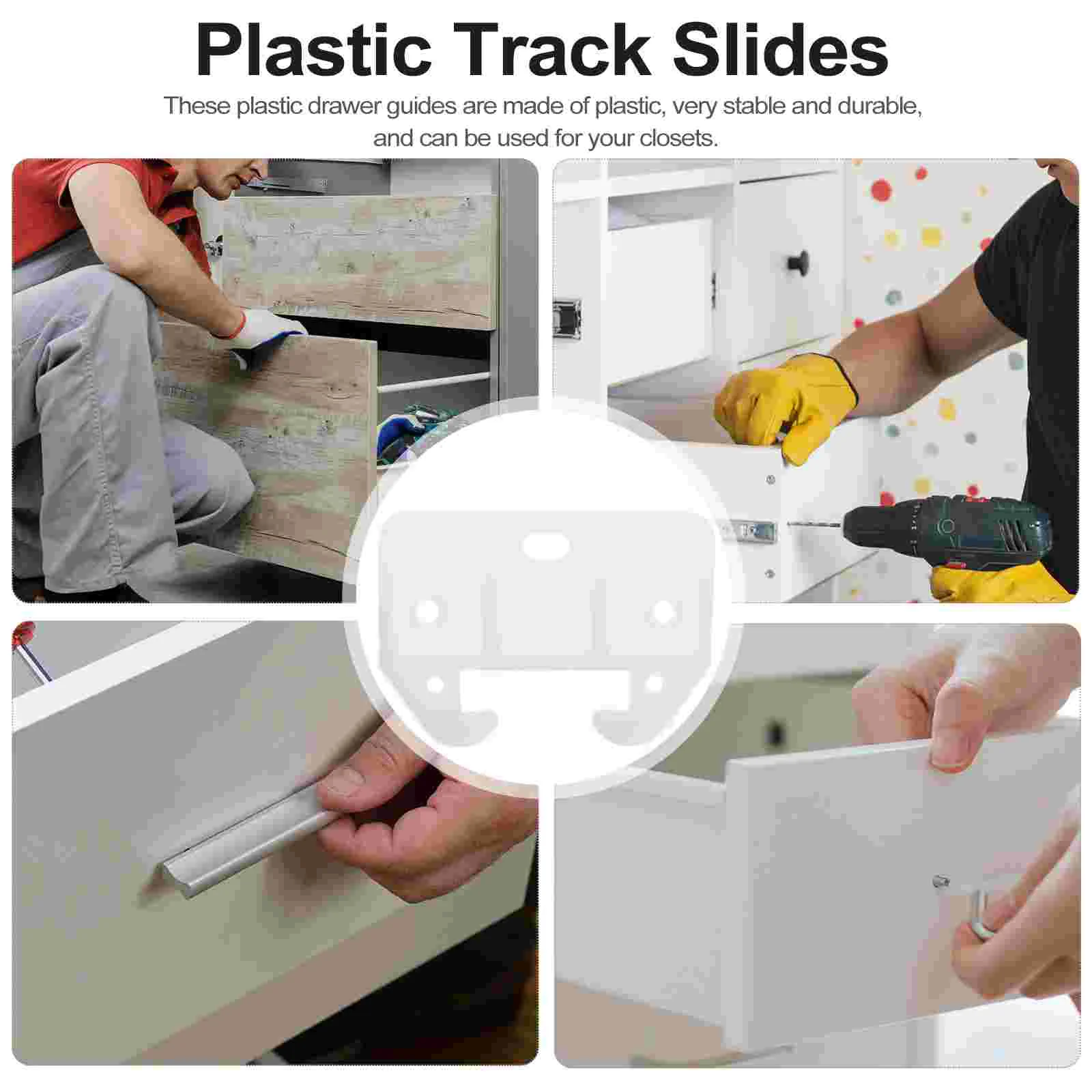 Drawer Rail Parts Track Guides Latches for Cabinets Plastic Slides White Nightstand Vanity Desk