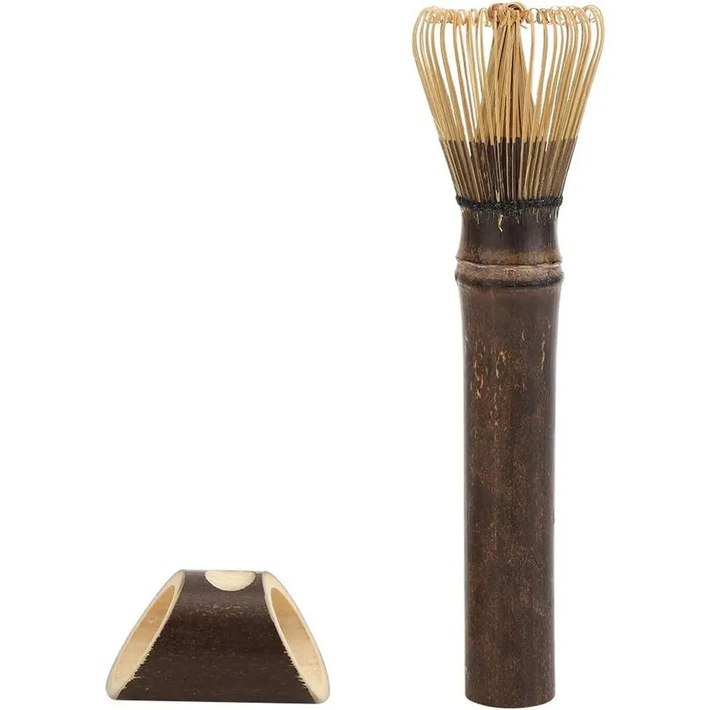 Long-Handled Bamboo Matcha Whisk with White Powder Brush for Traditional Japanese Tea Ceremony
