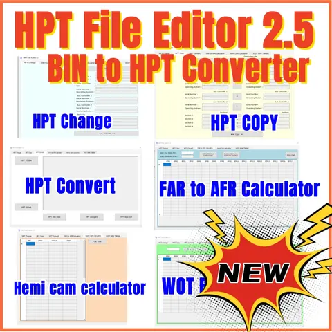 BIN To .HPT Converter HPT File Editor 2.5 Convert Unlock Previously Locked .HPT Files Copy Calibrations VIN hpt5.1.58uners