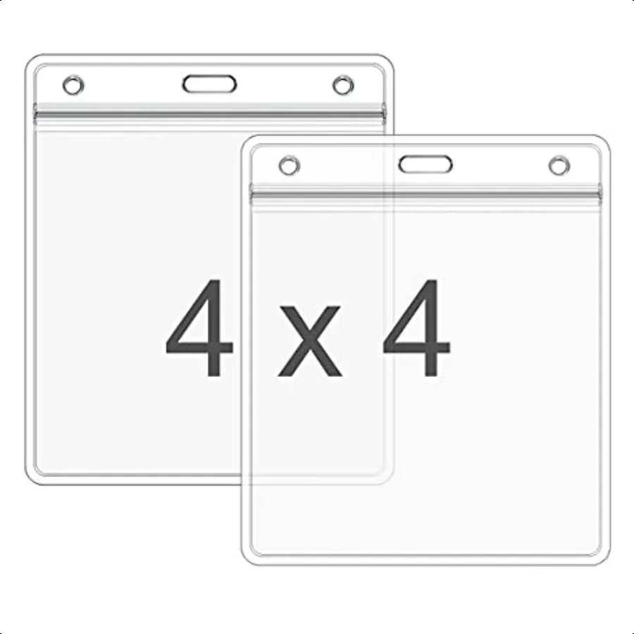 

50 Pack WTQ Waterproof Name Badge Holder Fit 4x4 Insert Vertical Sealable ID Holder with Zipper Vinyl Plastic Name Badge Sleeve