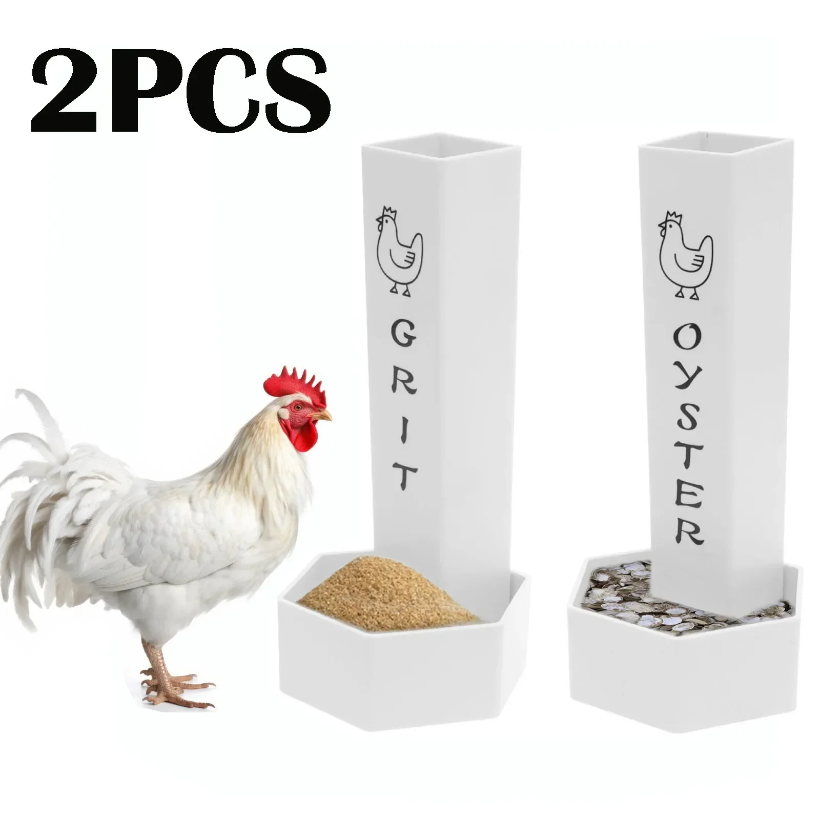 Lot de 2 mangeoires à poulet avec couvercle, design double seau, pour granulés et coquilles d'huîtres, classification précise, distribution automatique pour poulailler