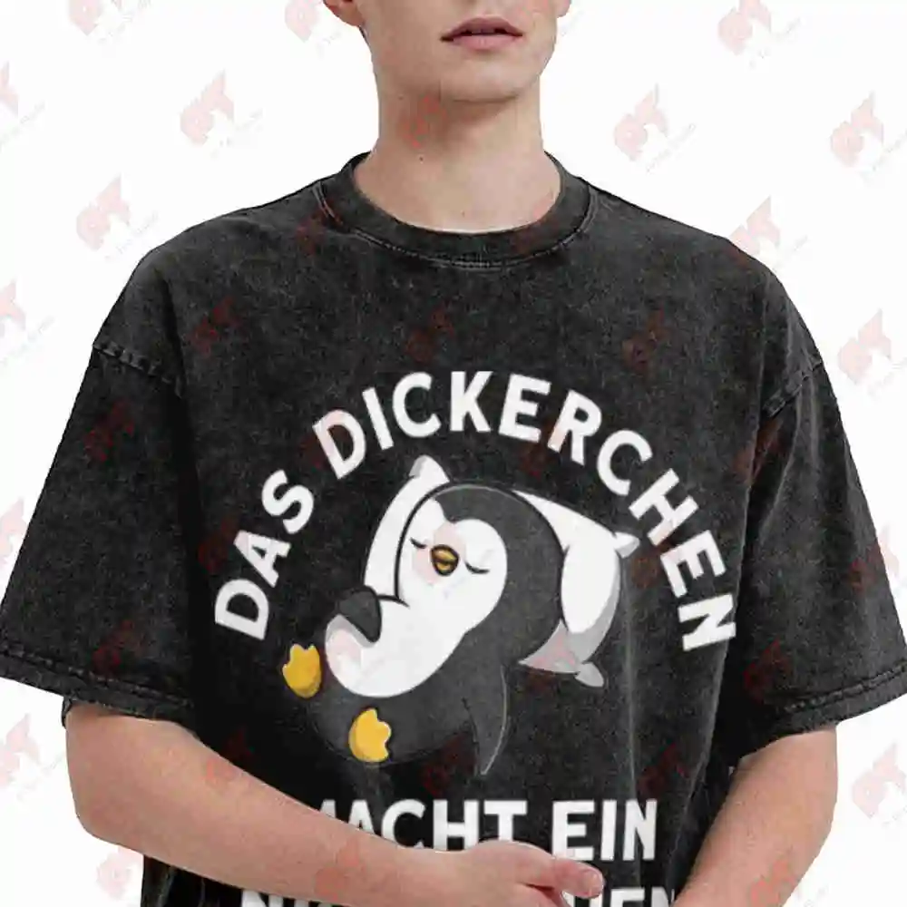 Dickerchen Makes A Nap Penguin Pyjamas Vintage Washed Tee Pure Cotton T-Shirt