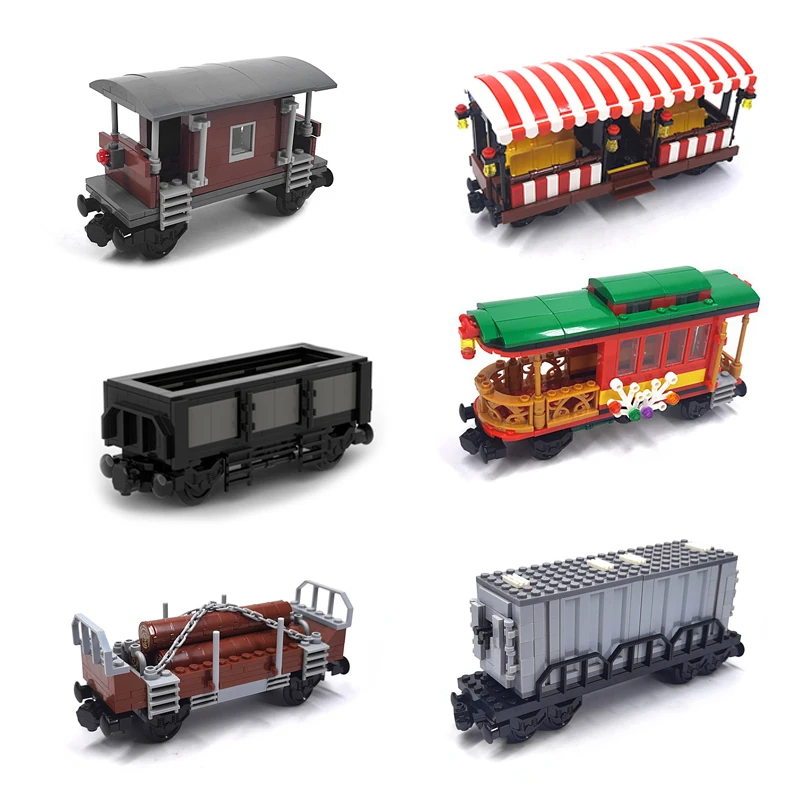 MOC-Train Habité Rétro, Conteneur de Bois de Chauffage, Construction de Nuit, Accessoires de Bricolage, Modèle d'Assemblage de Briques, 92088