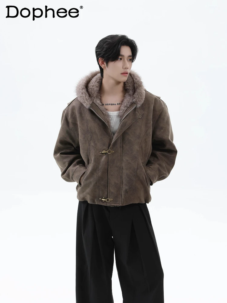 2025 зимние новые модные парки с капюшоном из искусственного меха и металлическими пуговицами, мужские парки на молнии с длинными рукавами, красивые теплые пальто