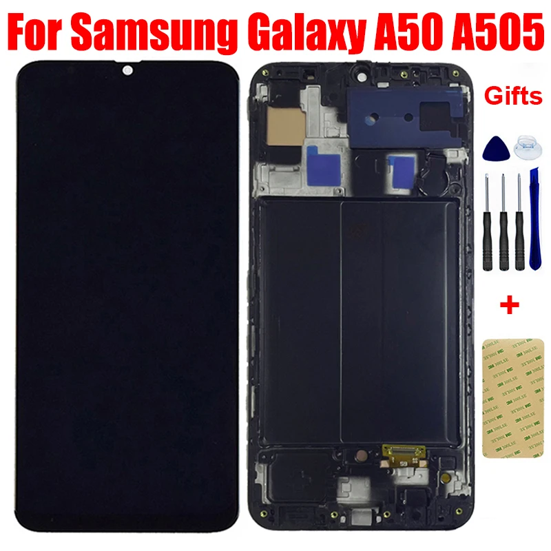 

For Samsung Galaxy A50 Display A505 A505DS A505F A505FD A505A LCD Display Screen Panel with Touch Digitizer Glass Assembly Frame