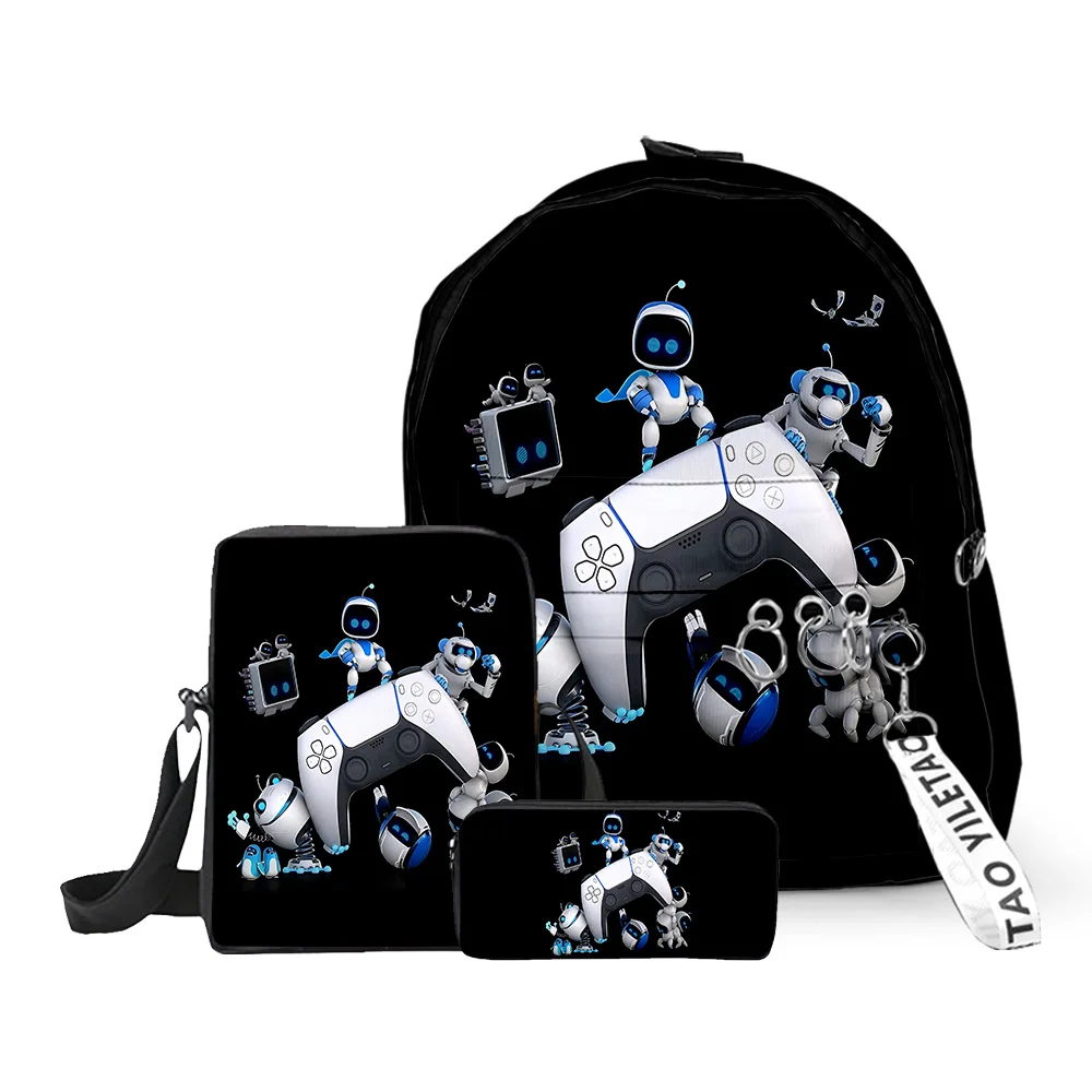 

Cartoon Novelty New astro bot 3D Print 3pcs/Set School Bags Keychains Oxford Small Backpack Inclined shoulder bag Pencil Case