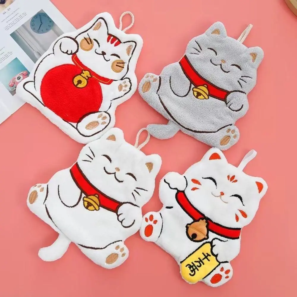 Soft Cat Hand Towel Thickened Quick Drying Wiping Towel Water Absorption Coral Velvet Bathroom Hanging Towel Bathroom