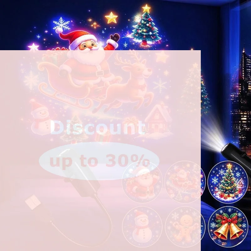 [USB Powered Christmas Projection Lamp 6 Xmas Patterns Flexible Gooseneck Light for Bedroom Holiday Gift Decor]