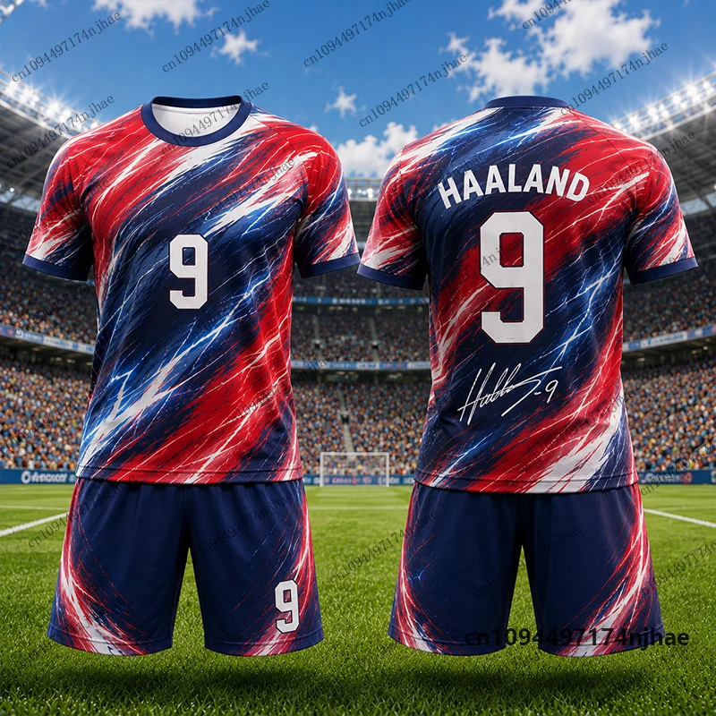 2026 Kinder-Trainingsanzug Haaland # 9 bedruckte T-Shirt+Shorts-Sets Fußball Norwegen Fans Eltern-Kind-Anzug Sportbekleidung Kinder/Erwachsene Kleidung – Detail 7