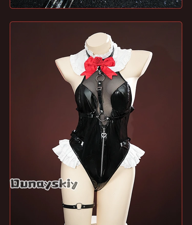 Marie Roses Cosplay Costume Summer Swimsuits PU Cortex Black Bodysuit Women Halloween Uniform Anime Outfits Wig Prop 코스프레 Suits