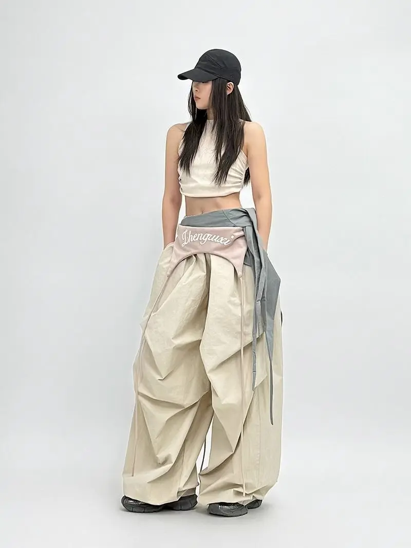 

American Wasteland Style Spicy Girl Color-Blocking Casual Cargo Pants