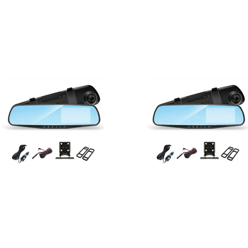 

2 Set 4.3 Inch Car DVR Rearview Mirror Driving Video Recorder Dual Lens Dash Camera 1080P IPS Front And Rear Camera