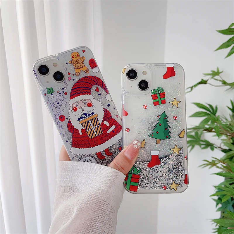 

Christmas Cute Santa Claus Phone Case For Samsung Galaxy S23 S22 S21 S20 FE S10 S8 S9 Plus Ultra Lite Quicksand Glitter Cover