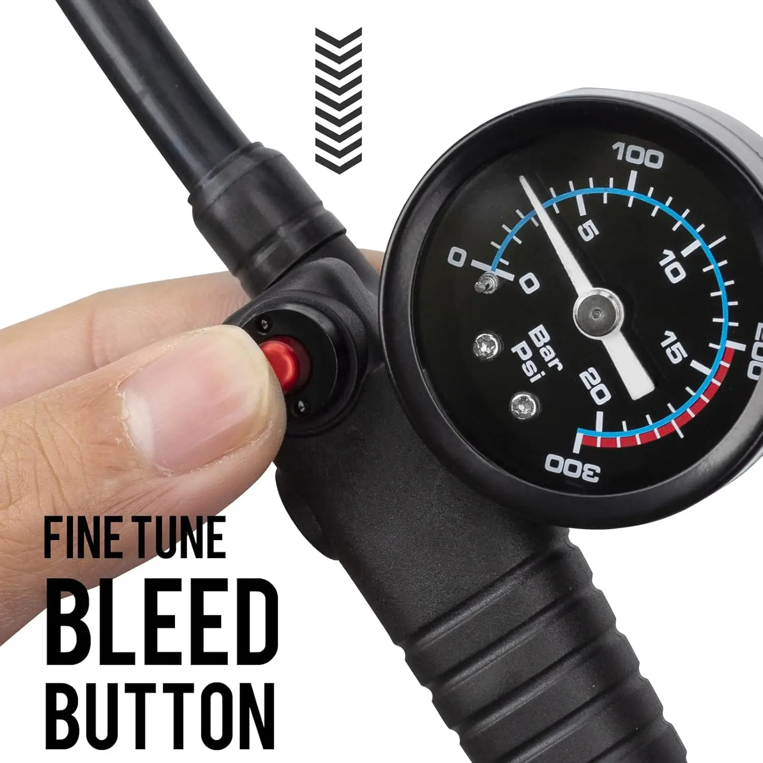 مضخة صدمات الدراجة ذات الضغط العالي 300 رطل لكل بوصة مربعة مع مقياس للدراجات الجبلية والطرق والدراجات النارية