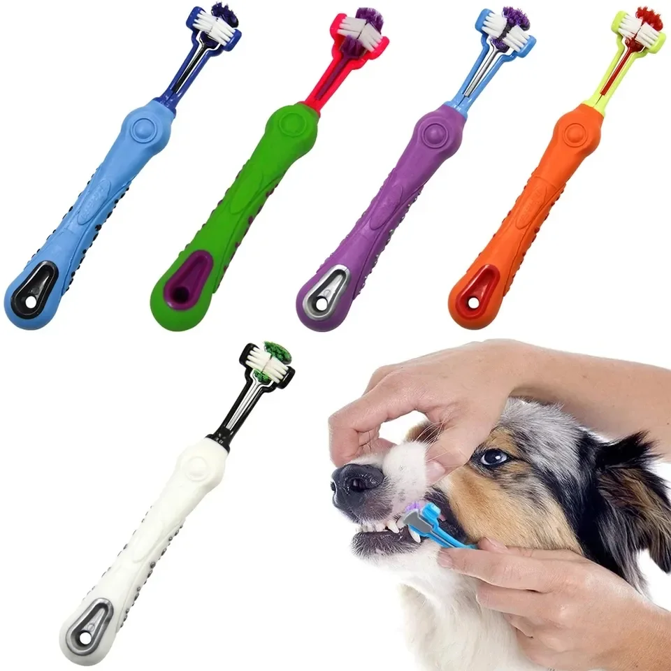 

ThreeSided Pet Dog Toothbrush, Removing Bad Breath and Tartar Cleaning Mouth Pet Brush, Dental Care, Soft Dog and Cat Toothbrush