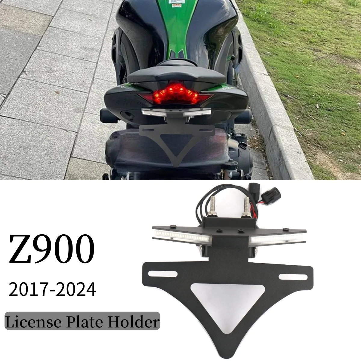 

Для Kawasaki Z900 Z900 z900 2017-2024 держатель номерного знака мотоцикла со светодиодной подсветкой, аккуратный комплект кронштейнов для устранения крыла