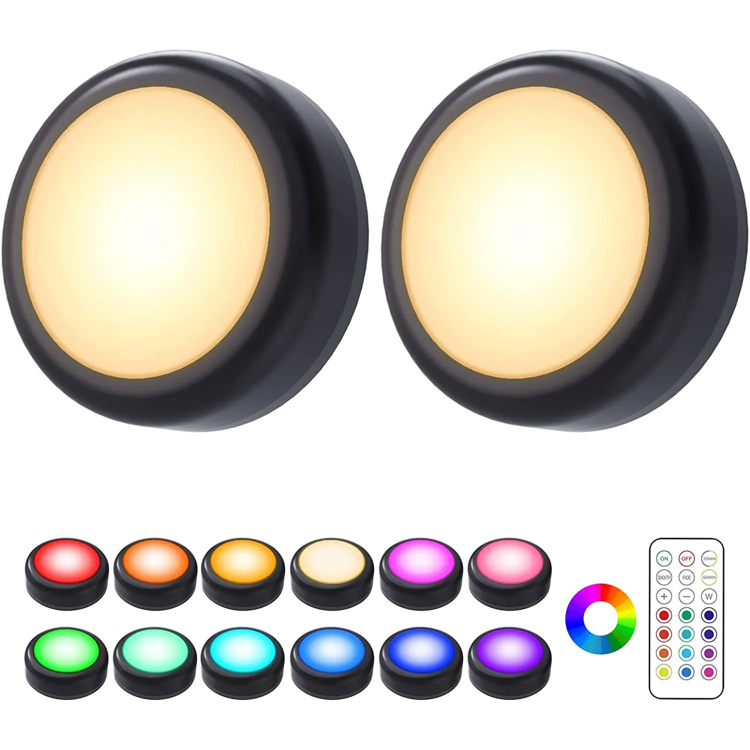 JGT 1-6Pcs RGBW LED Puck Nacht Lichter Fernbedienung Dimmbare Unter Schrank Licht Batterie Betrieben Drahtlose Push Lampe küche Schrank 6