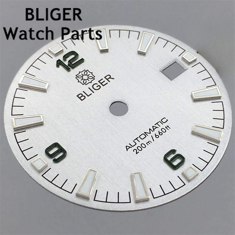 BLIGER 31mm Silver Beige Watch Dial Green Luminous Fit NH35 Movement Men's Watch Replacement Parts