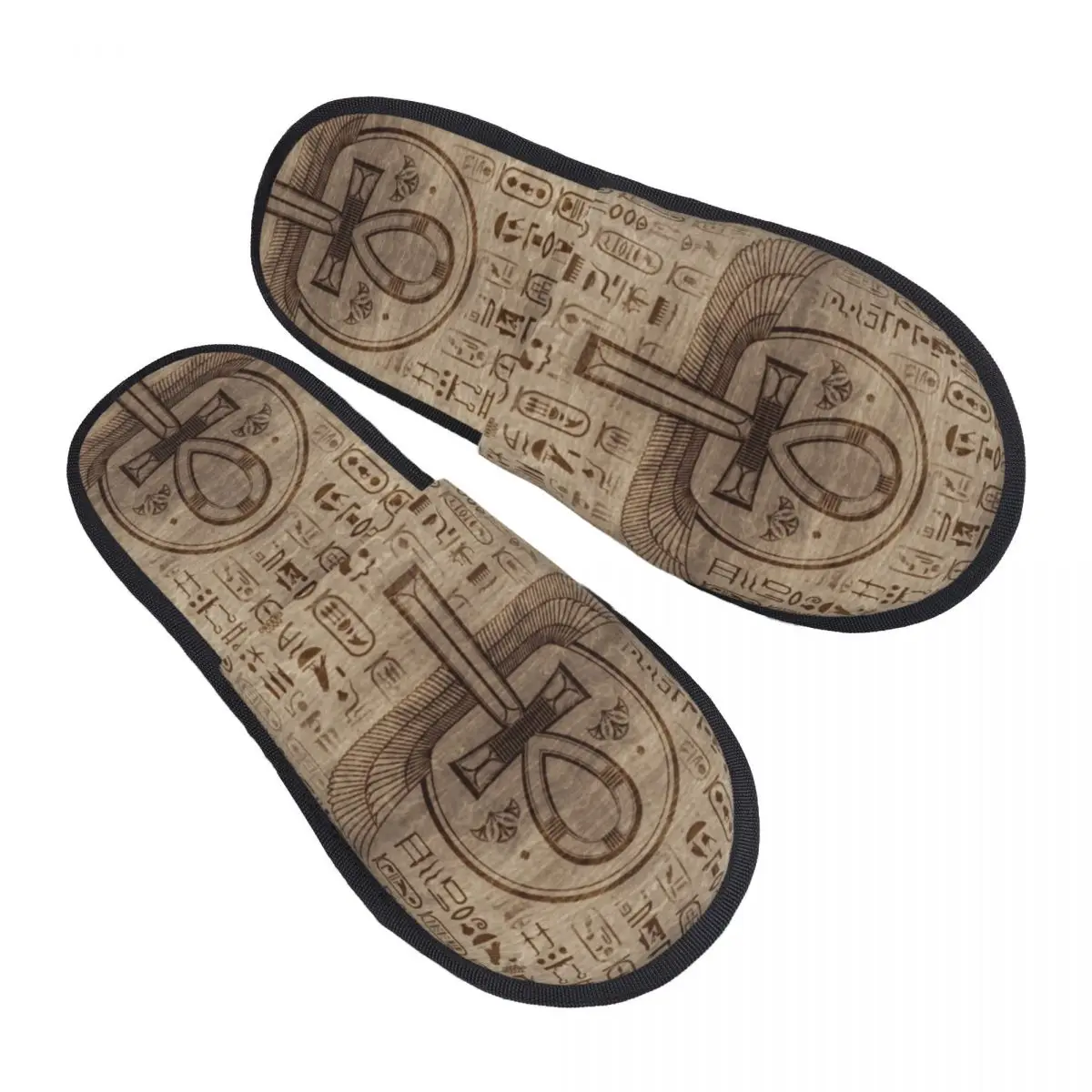 

Custom Egyptian Cross Ankh House Slippers Women Comfy Memory Foam Ancient Egypt Hieroglyphics Slip On Bedroom Slipper Shoes