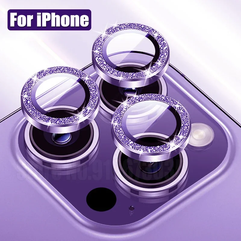 2-3Pcs For IPhone 14 12 13 Mini 16 15 Pro Max Diamond Glitter Metal Ring Lens Protector Camera Protection Cover For IPhone 15 14