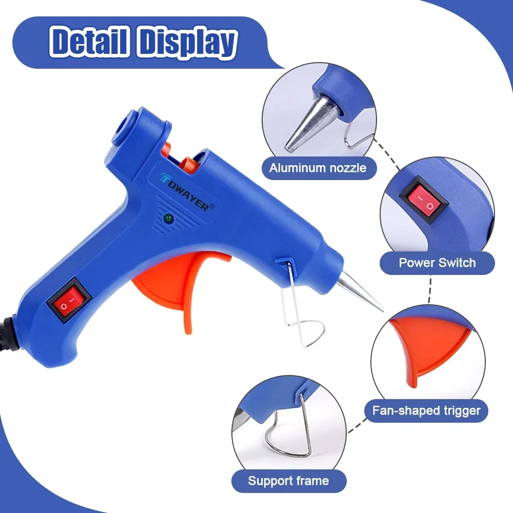 Pistola per colla a caldo pistole industriali da 20W termo elettrico strumento di riparazione termoelettrico a temperatura di calore con bastoncini