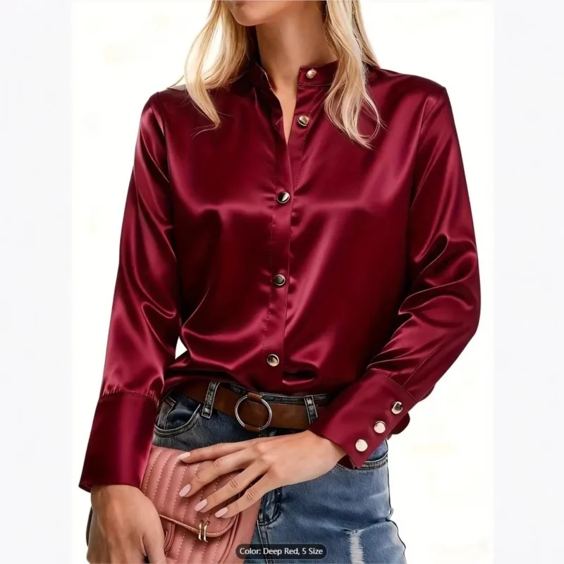 

Women's Blouses Summer Temperament Commuting Casual Versatile Small Stand-up Collar Long Sleeve Top Shirt For Women Streetwear
