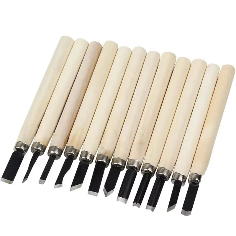 Galacok12pcs cinceles para tallar madera, cuchillo para corte básico de madera, herramientas de bricolaje y gubias de carpintería detalladas, herramientas manuales GYH