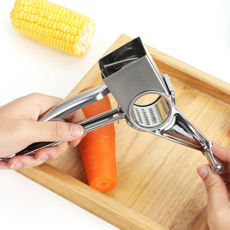 Holaroom Stainless Steel Cheese Slicer Shredder 4 Drums Blades Cheese Cutter Rotary Cheese Grater Butter Cutter Kitchen Gadgets
