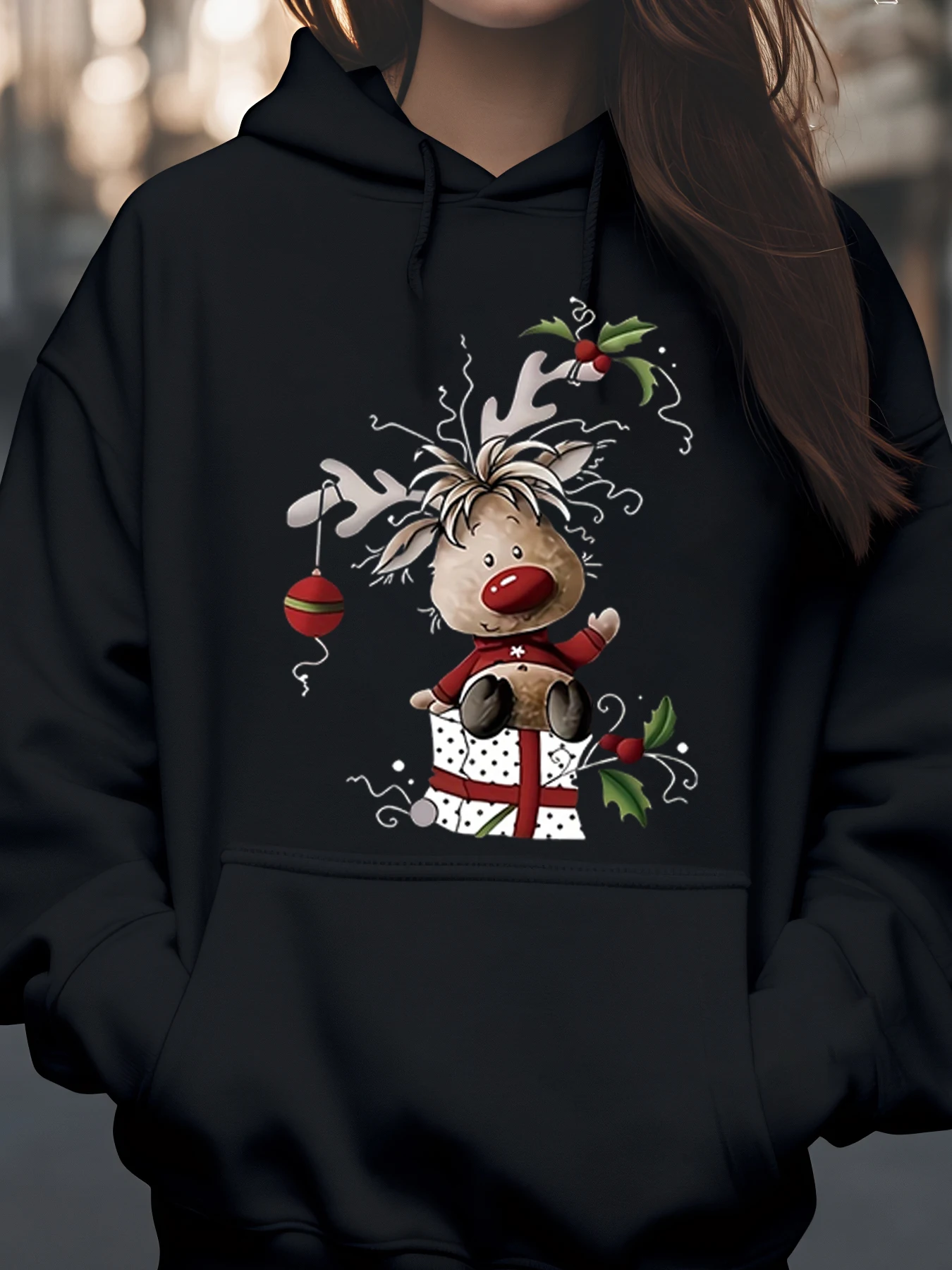 

Толстовка с рождественским принтом оленей, праздничная повседневная одежда, женская мода