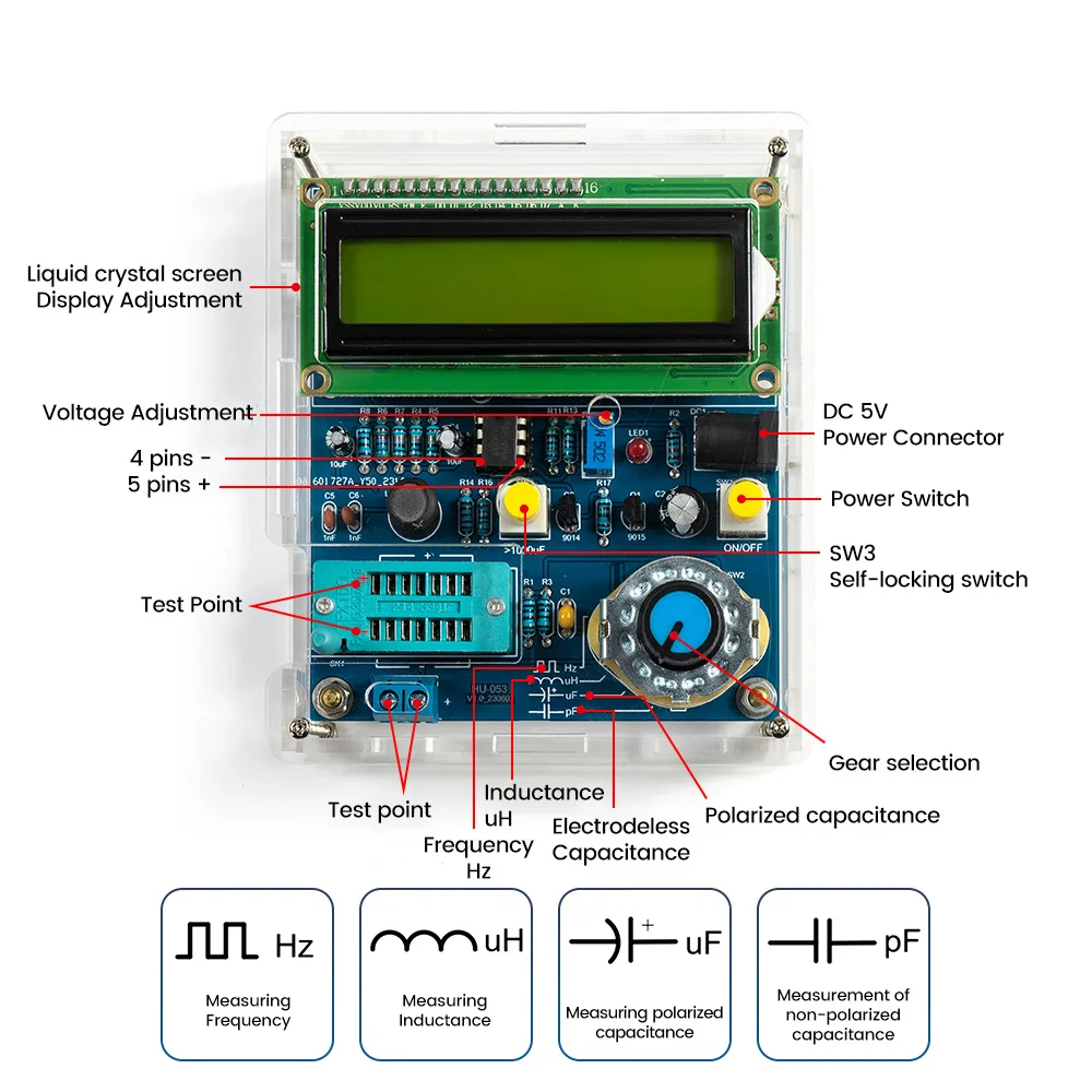 DC 5V Inductance Capacitance Meter Frequency Measurement DIY Electronic Kit Transistor Tester Welding Circuit Board