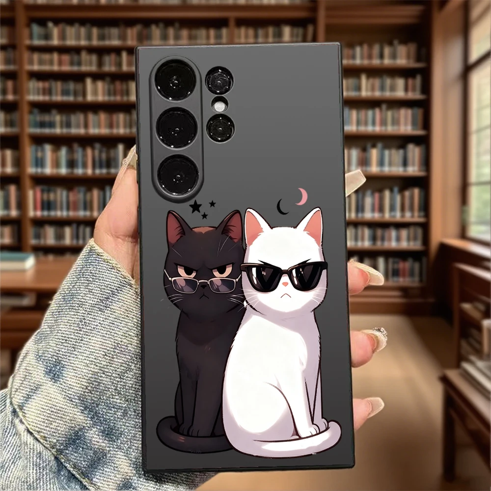 Cool Black White Cats Sunglasses Phone Case for Samsung Galaxy S25 S24 Ultra S23 S22 S21 S20 FE Plus Soft TPU Protection Cover