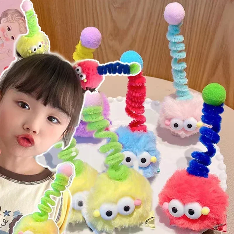 Plush Little Monster Hairpins Barrette Briquettes Side Hair Clips Cartoon Antenna Big Eye Doll Beak Clip Pin Kids Girls Headwear