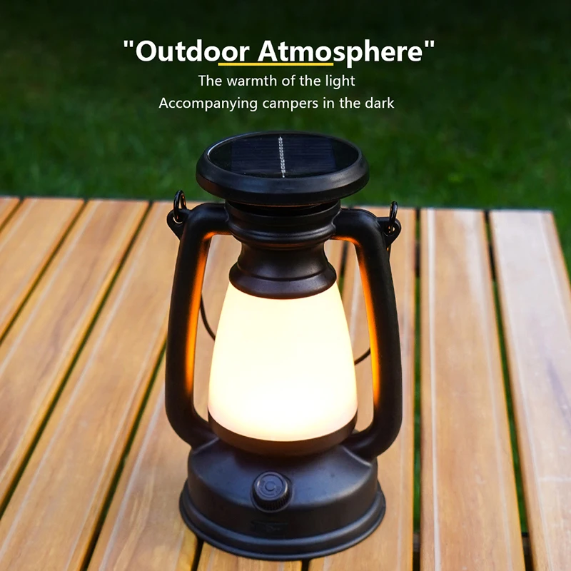 Portable Camping Lantern USB Rechargeable And Solar Energy Charging Hanging Tent Lamp Stepless Dimming of Cold and Warm Light