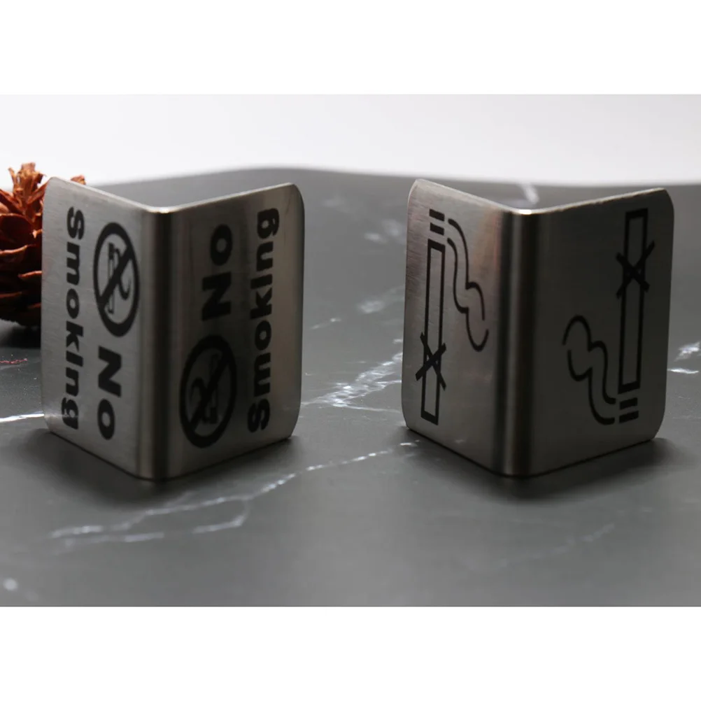 

2Pcs Stainless Steel No Smoking Sign Double Side Triangle Free Standing Table Sign for Office Hotel Restaurant Banquet