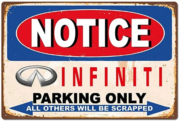 Funny Infiniti Parking Only Vintage Retro Car Auto Tin Sign Wall Art sign