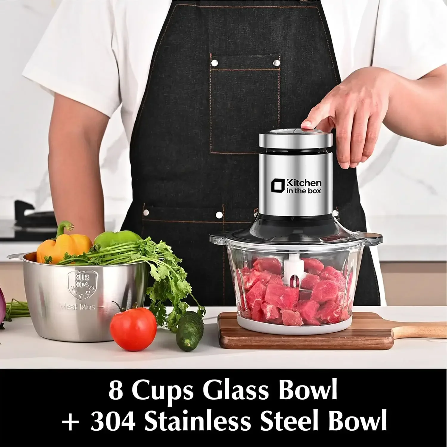 Food Processors with 400W All-Copper Motor,Small Meat Grinder & Food Chopper - Electric Vegetable Chopper with 2 8-Cups