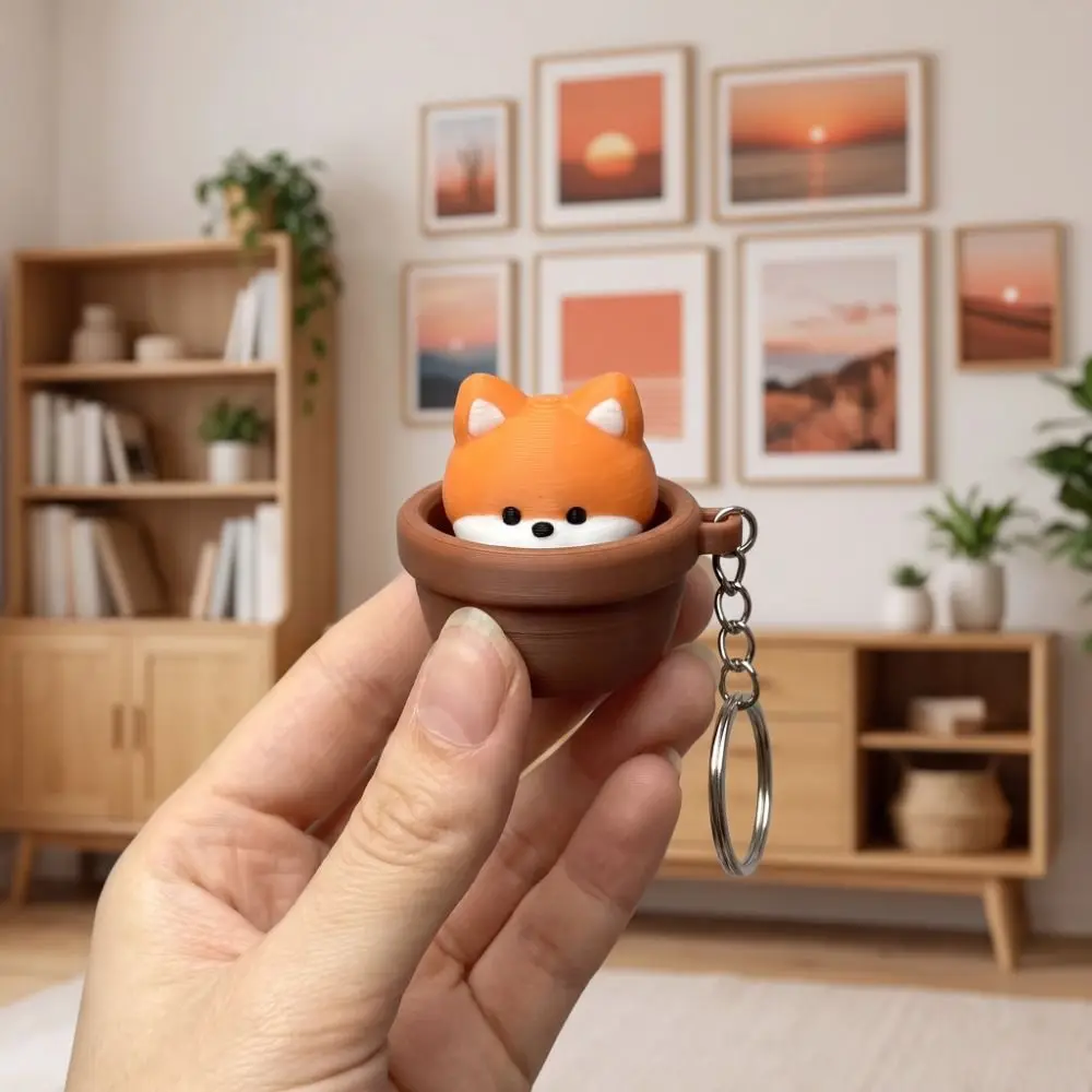 Cute 3D Printed Keycap Clicker Pendant Key Ring Funny Keyboard Fidgets Keychain Dog Button Press Lucky Cat Key Chain Bag Charm