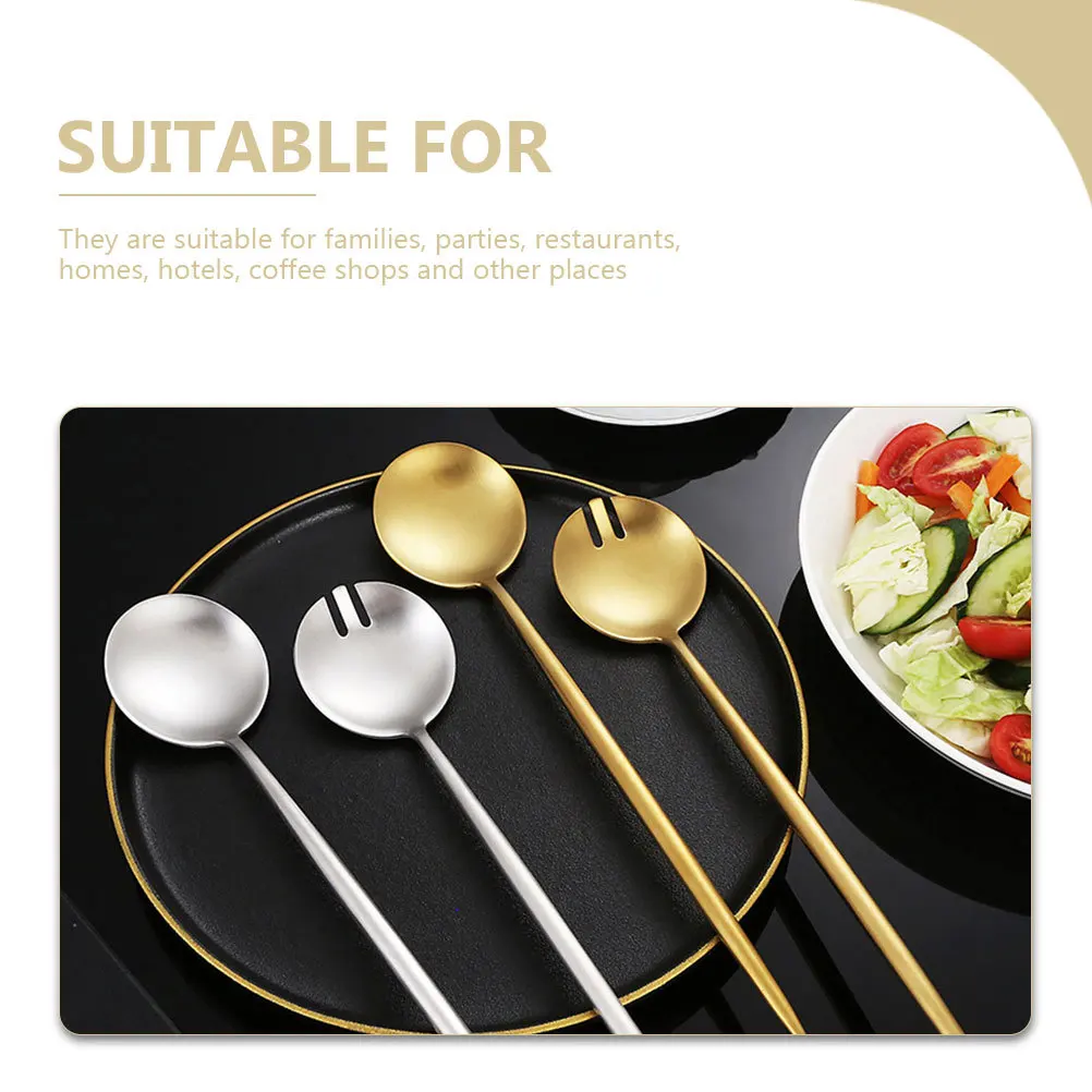 

1 Set Stainless Steel Salad Spoon Fork Reusable Wear-Resistant Multi-Function Cake Dessert Serving Utensils Party Home Hotel